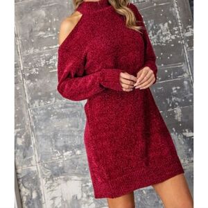 NWOT EE:SOME Cranberry One Shoulder Tunic/Sweater Dress